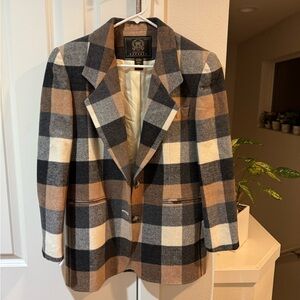 Express Academia Plaid Blazer - Black, White, Tan, Brown